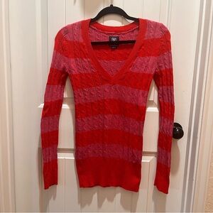Vintage Y2K American Eagle Red and Pink Striped Sweater - M